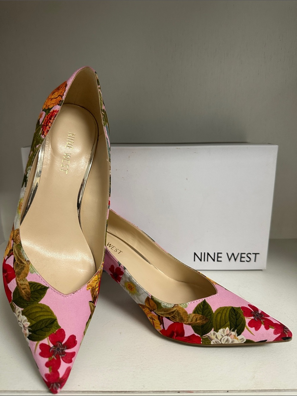 Nine West Pink Floral Pointed-Toe Heels - Picture 1 of 9